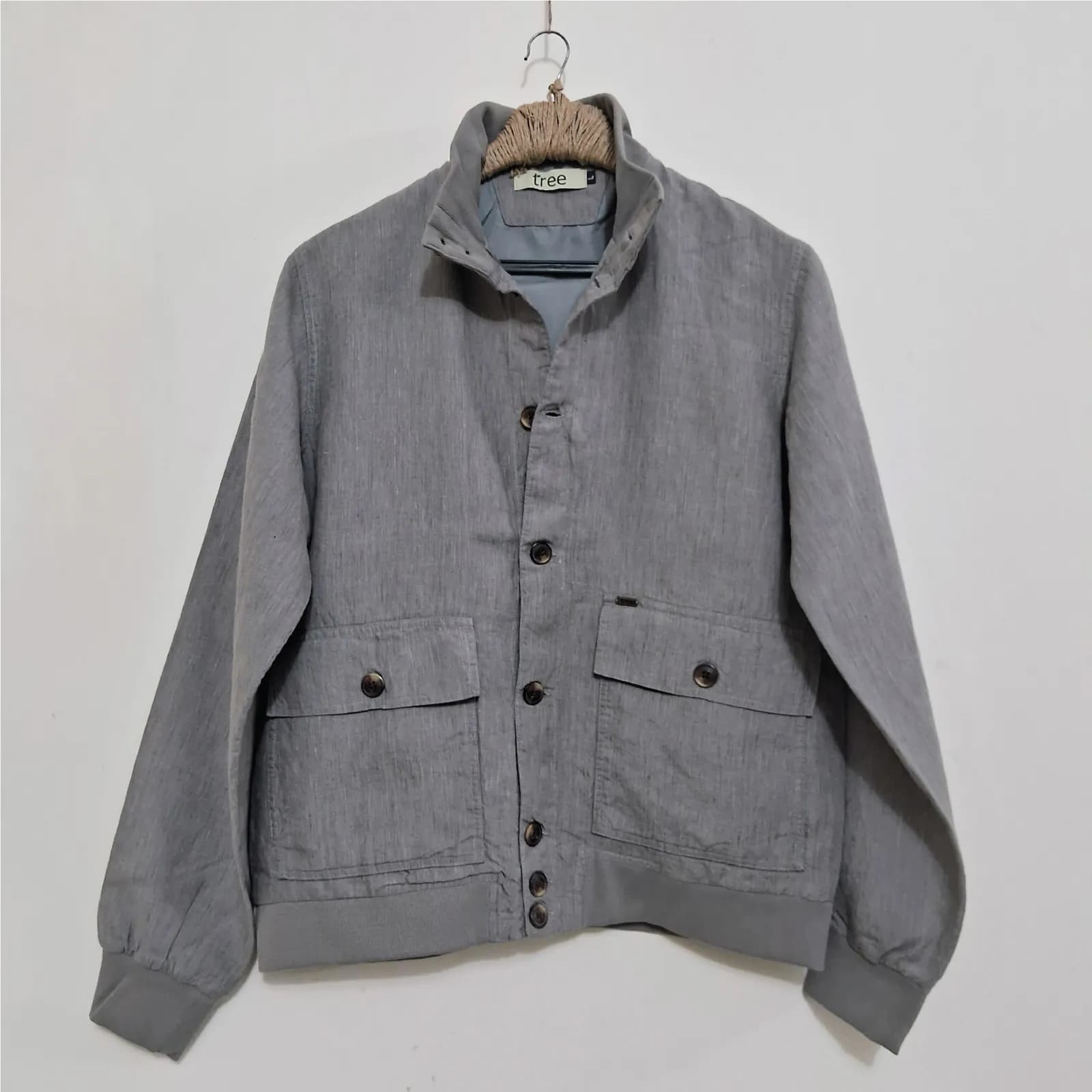 Space Gray Textured Premium Linen Bomber Jacket