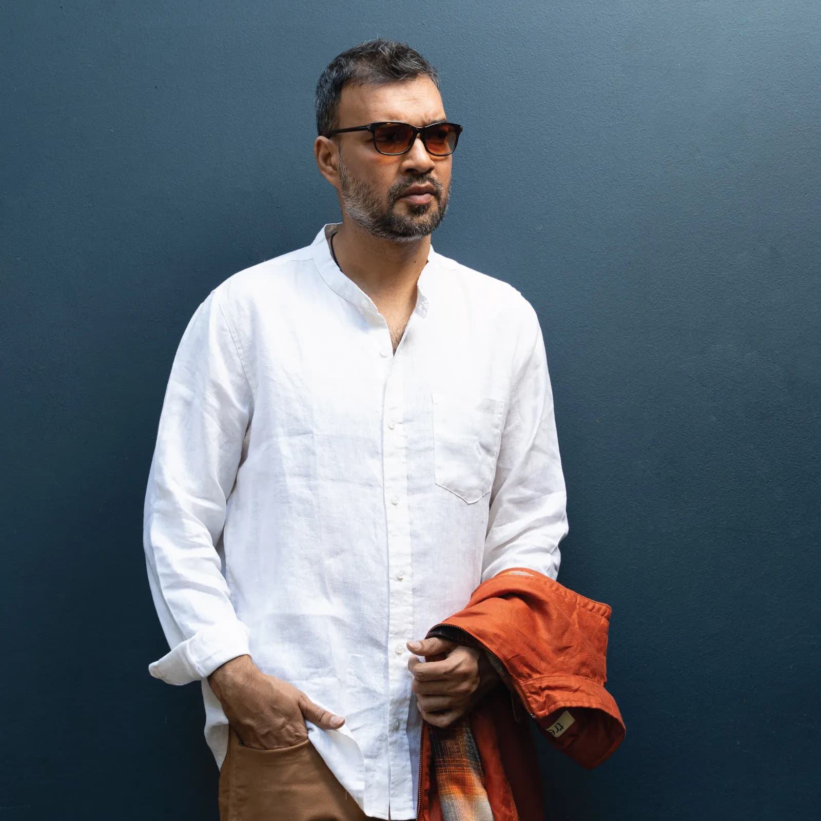 Creamy White Premium Linen Mandarin Collar Shirt