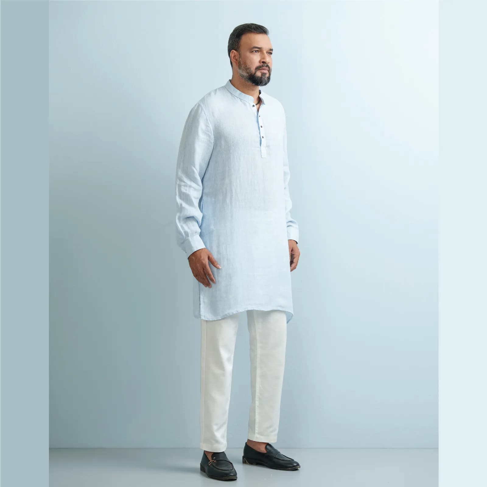 Light Sky Premium Jacquard Linen Panjabi