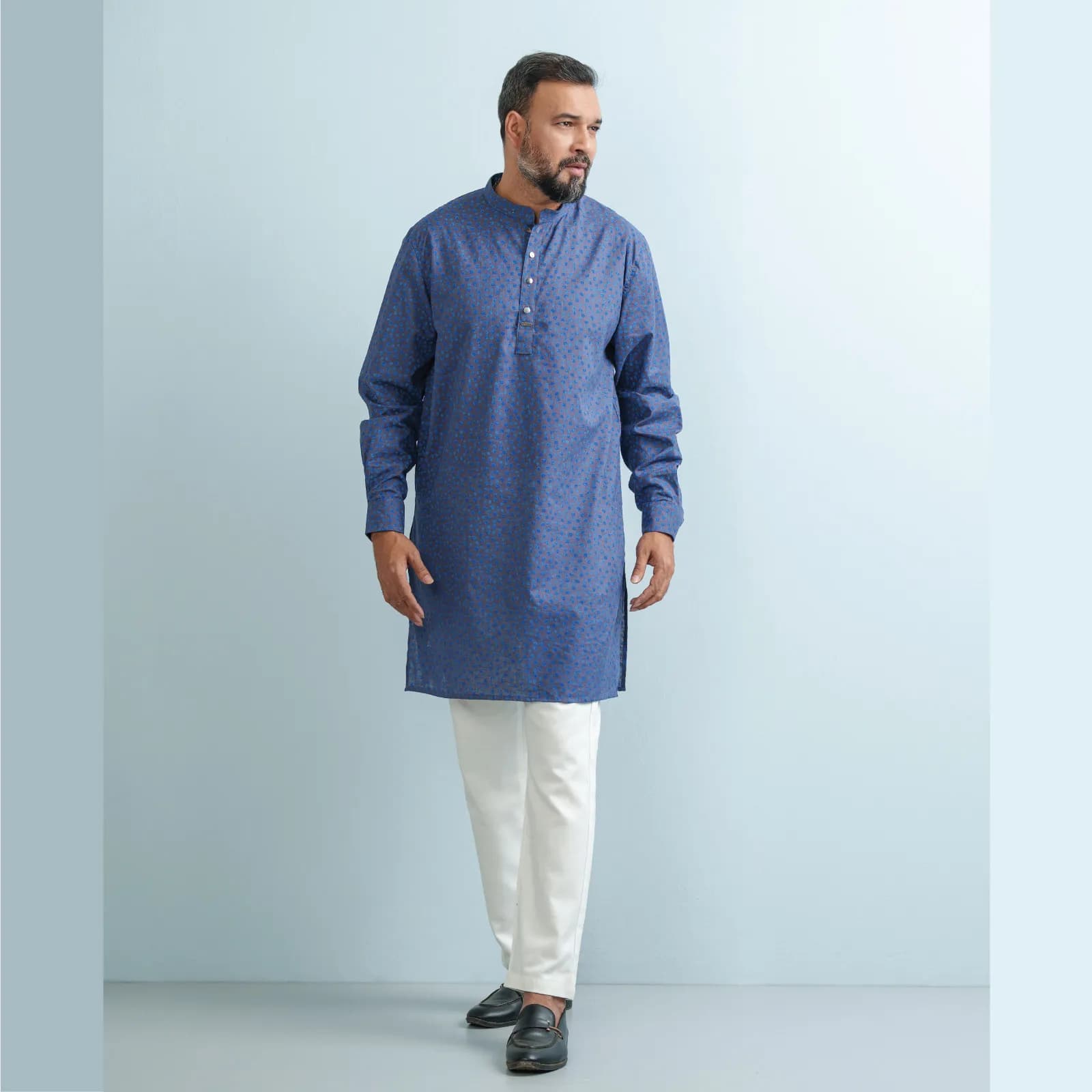 Metallic Blue Print Premium Linen Panjabi
