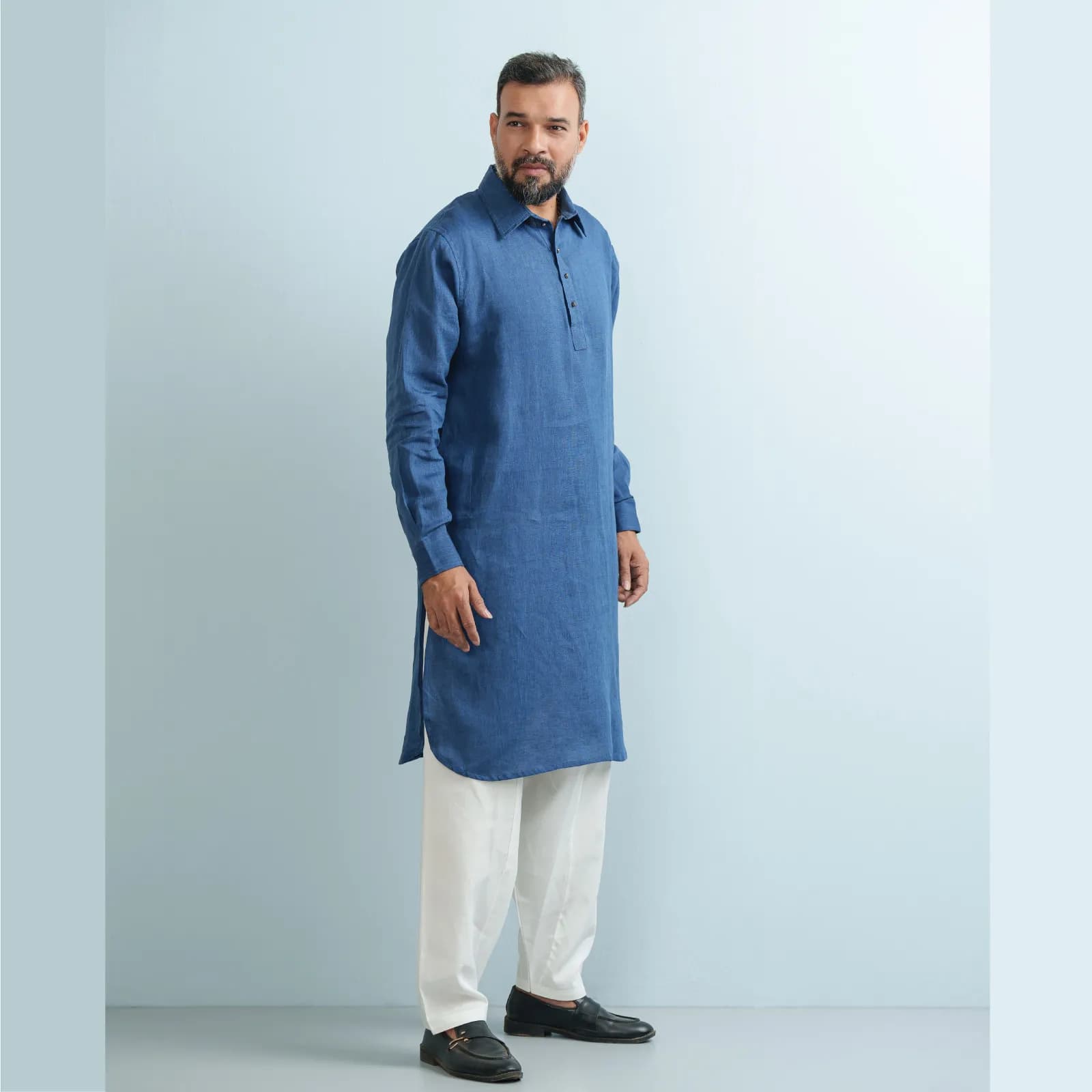 Mid Blue Premium Linen Classic Kabli Panjabi