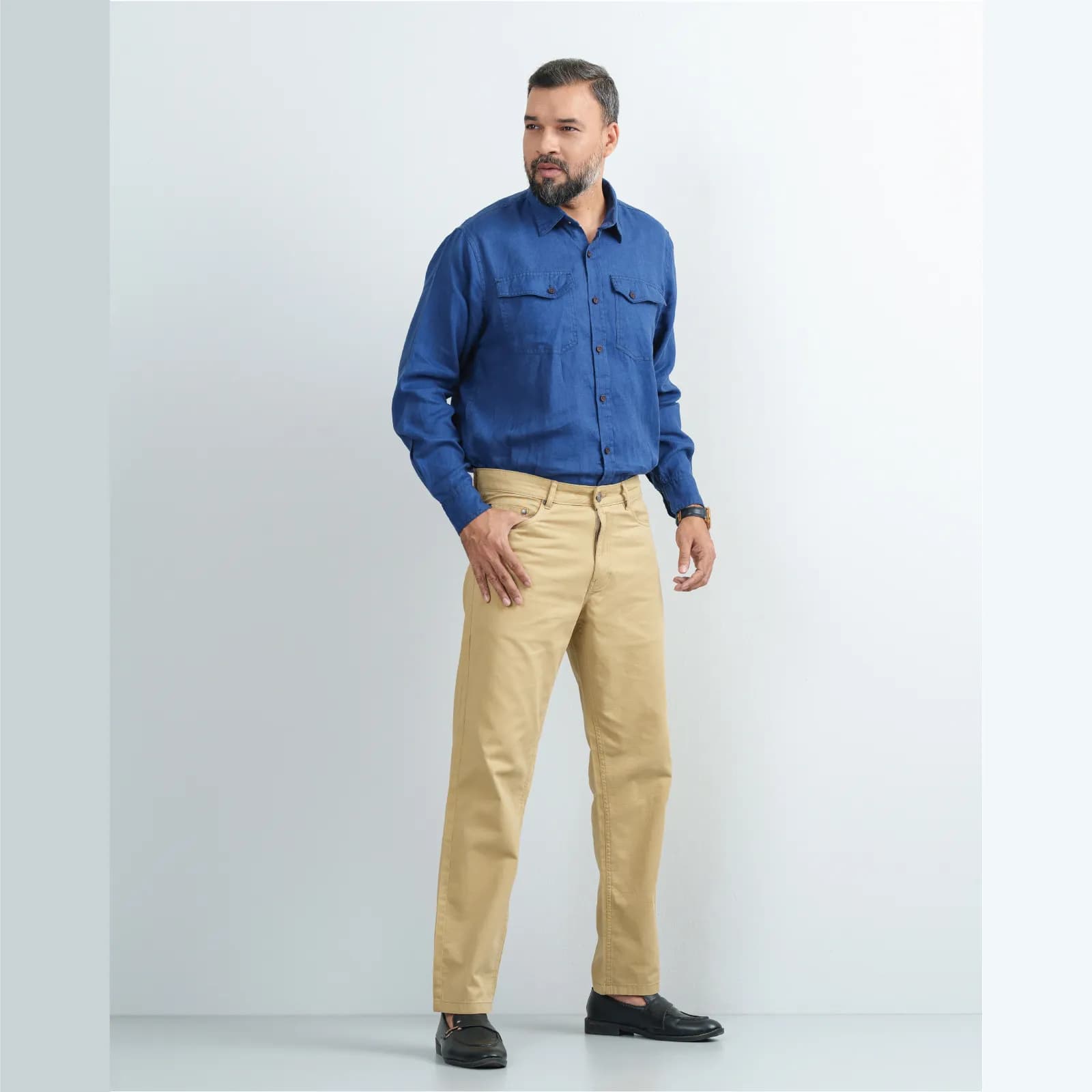 Khaki Non-Stretch Cotton Twill Jeans