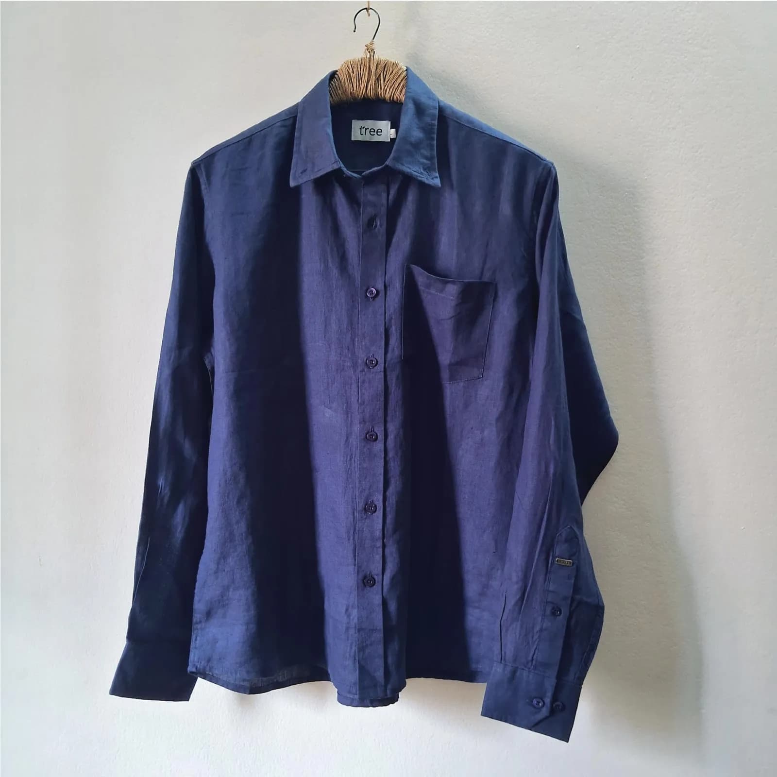 Navy Blue Premium Linen Long Sleeve Alpha Shirt