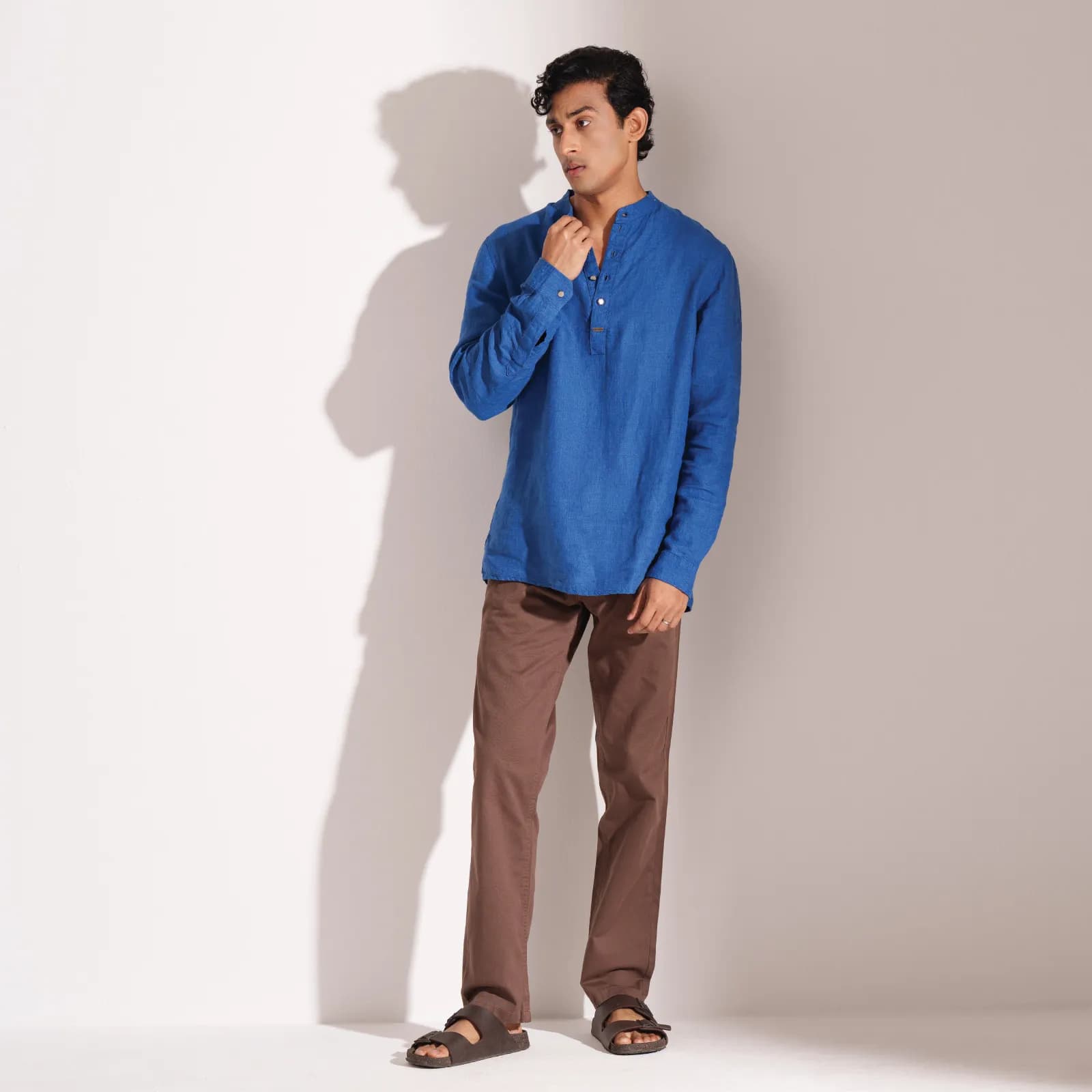 Royal Blue Premium Linen Henley Shirt
